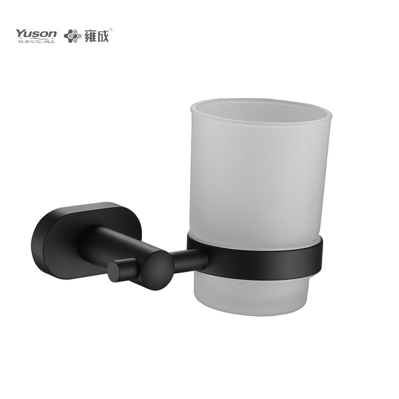 13384 Aksesori Bilik Mandi Anggun, Pemegang Tumbler, dengan Cawan Kaca Frosted/Baja, Pemegang Tumbler Zink/Loyang/SUS, dipasang di dinding(Siri 13300)