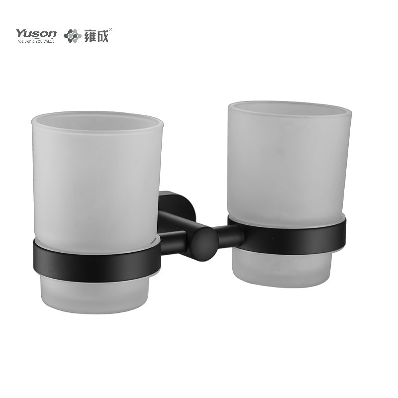 Aksesori Bilik Mandi Anggun 13384D, Pemegang Tumbler cawan dua kali, dengan cawan Kaca Frosted/Baja, Pemegang Tumbler Zink/Loyang/SUS, dipasang di dinding(Siri 13300)