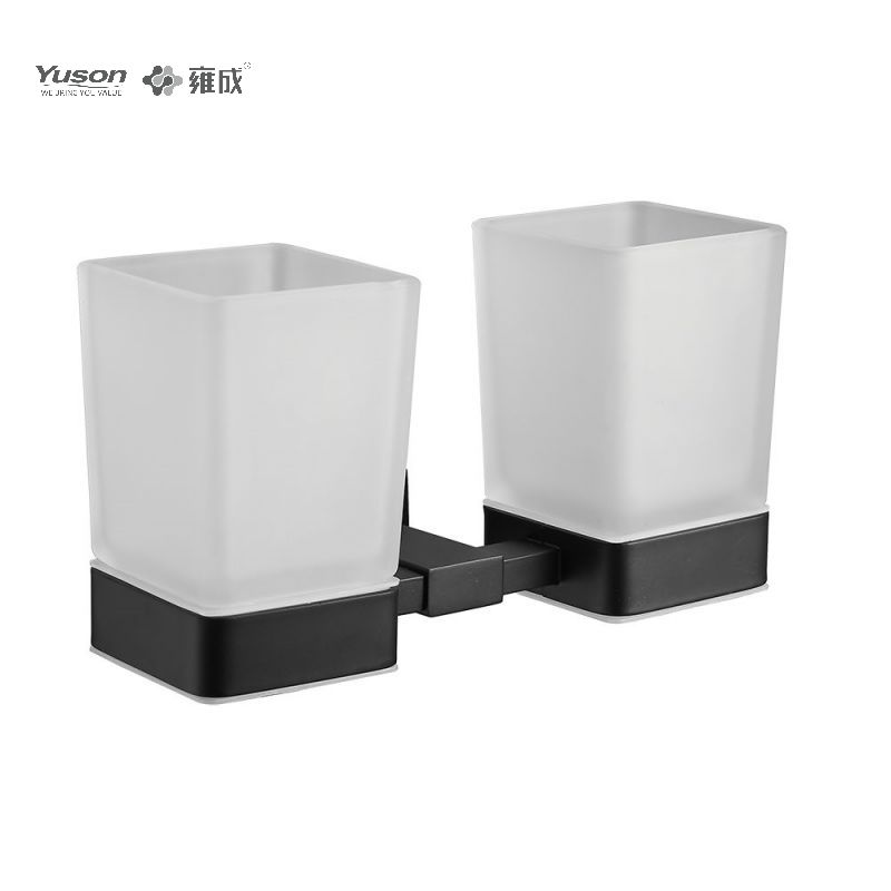 Aksesori Bilik Mandi 13484D Anggun, Pemegang Tumbler cawan dua kali, dengan cawan Kaca Frosted/Baja, Pemegang Tumbler Zink/Loyang/SUS, dipasang di dinding(Siri 13400)
