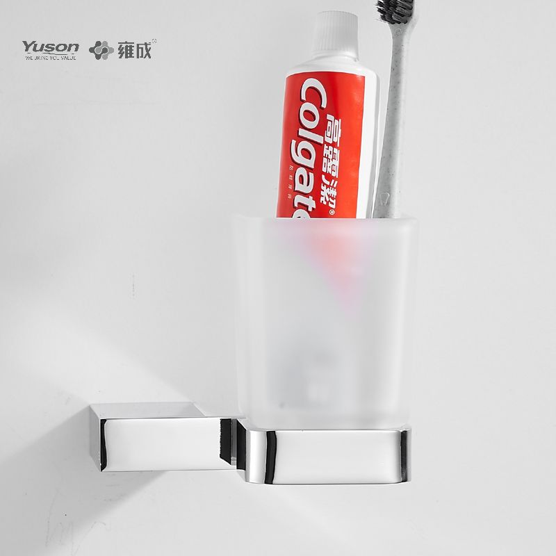 15084 Aksesori Bilik Mandi Anggun, Pemegang Tumbler, dengan Cawan Kaca Frosted/Baja, Pemegang Tumbler Zink/Loyang/SUS, dipasang di dinding(Siri 15000)