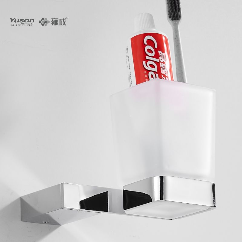 15084 Aksesori Bilik Mandi Anggun, Pemegang Tumbler, dengan Cawan Kaca Frosted/Baja, Pemegang Tumbler Zink/Loyang/SUS, dipasang di dinding(Siri 15000)